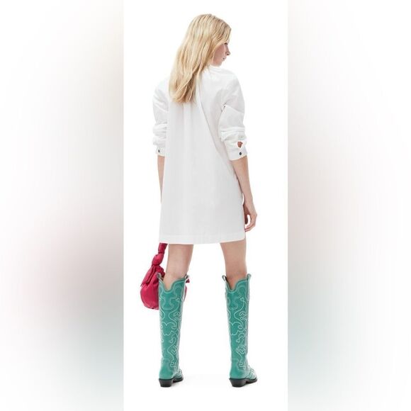 NWT GANNI COTTON POPLIN SQUARE-NECK MINI DRESS - Picture 10 of 10